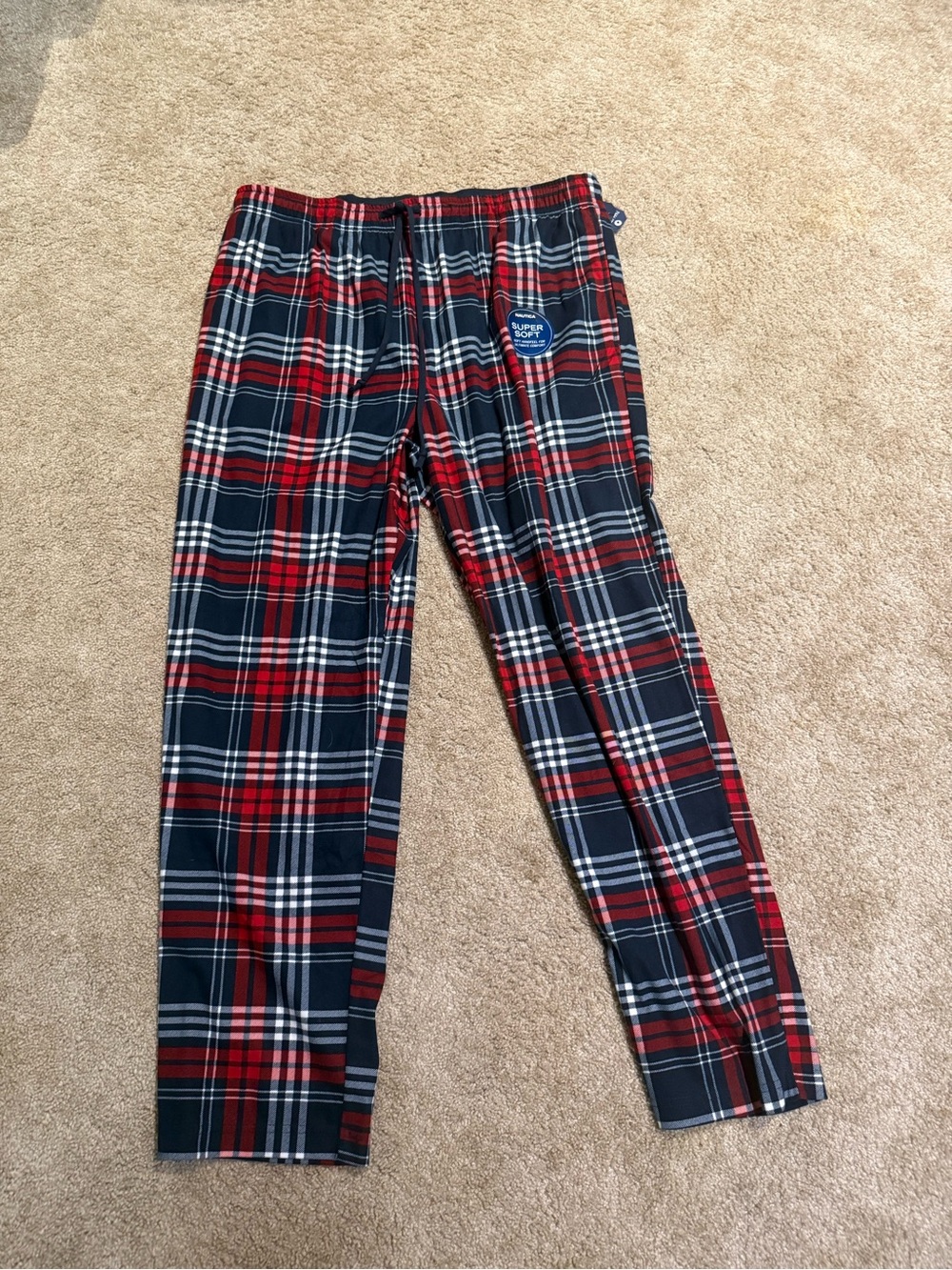 Nautica Men's Cozy Fleece Pajama Lounge Pants Red Navy Plaid Size XLi